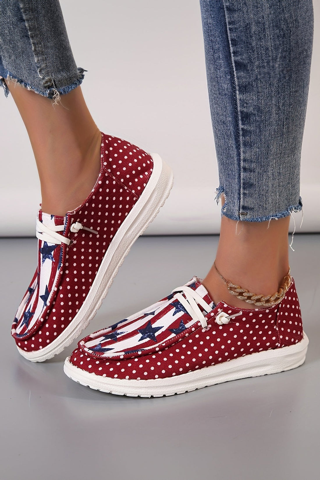 Racing Red Polka Dot Stars and Stripes Independent Day Casual Shoes