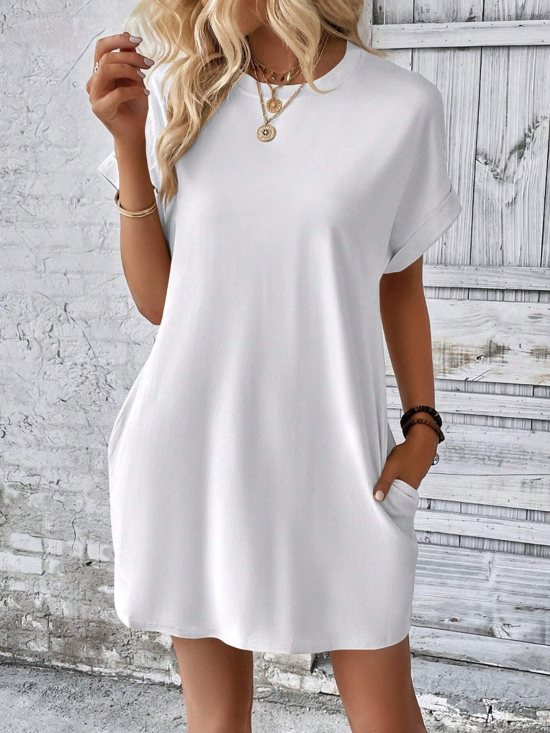 Round Neck Short Sleeve Mini Dress - Boutique Clothing