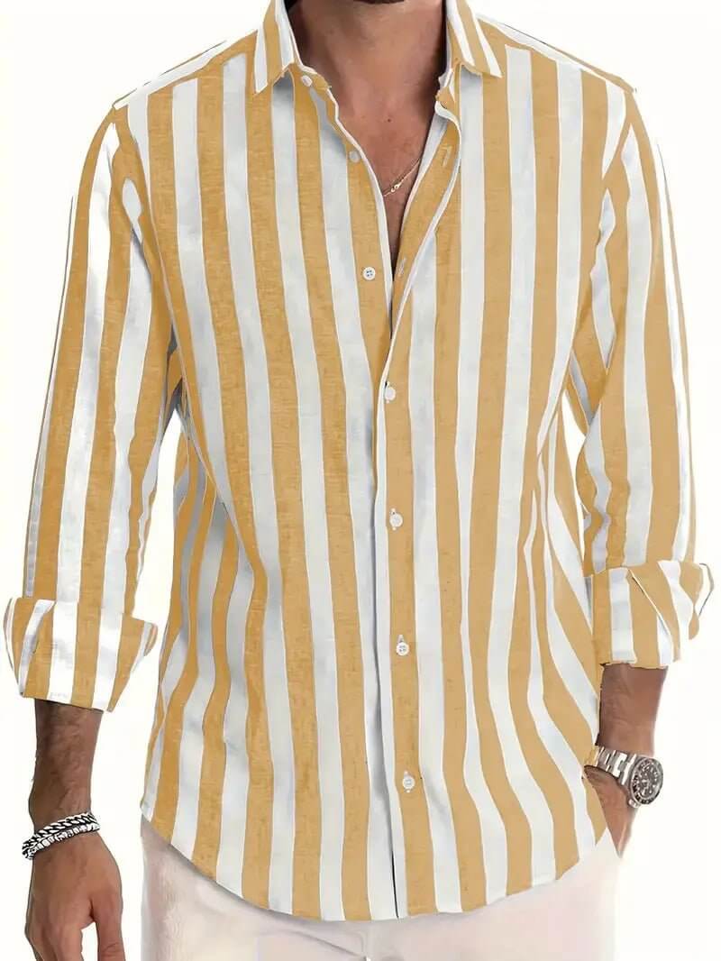 Striped Print Shirt Casual Loose Long-sleeved Shirt Men's Clothing