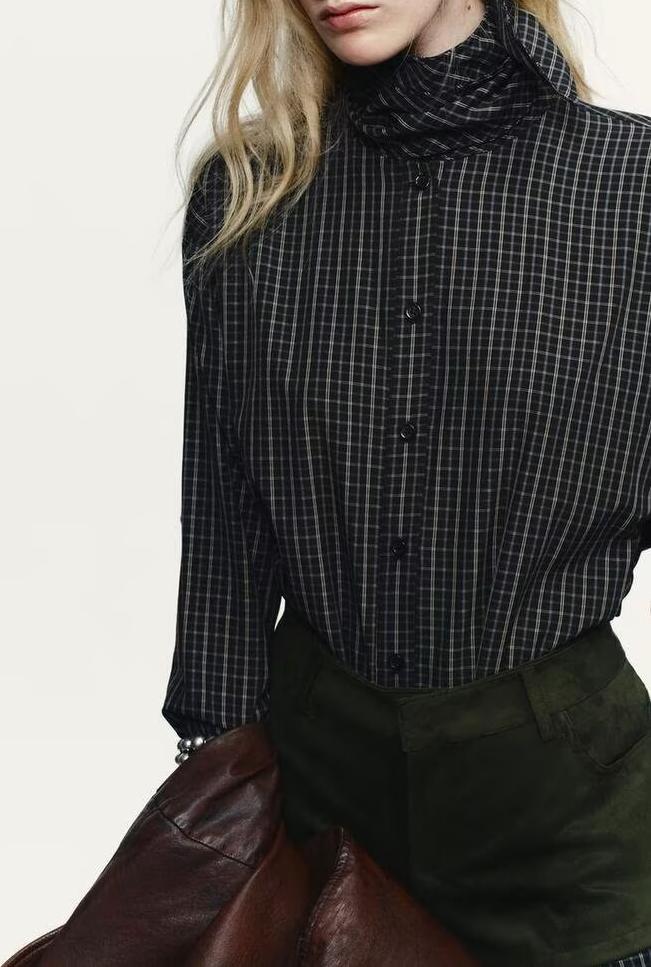 Women Clothing Cotton Scarf Plaid Shirt