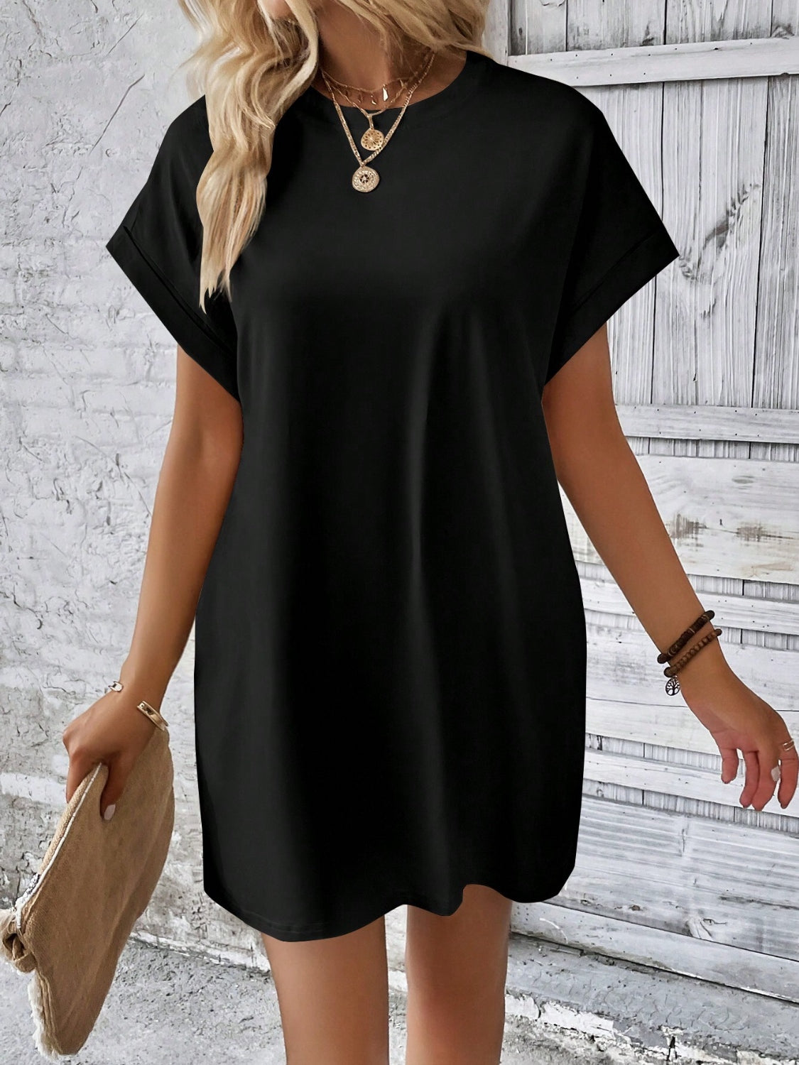 Round Neck Short Sleeve Mini Dress - Boutique Clothing