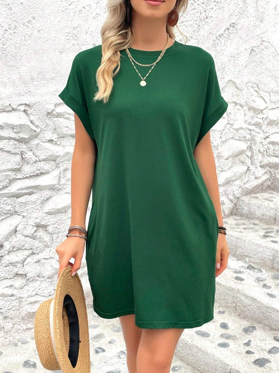 Round Neck Short Sleeve Mini Dress - Boutique Clothing