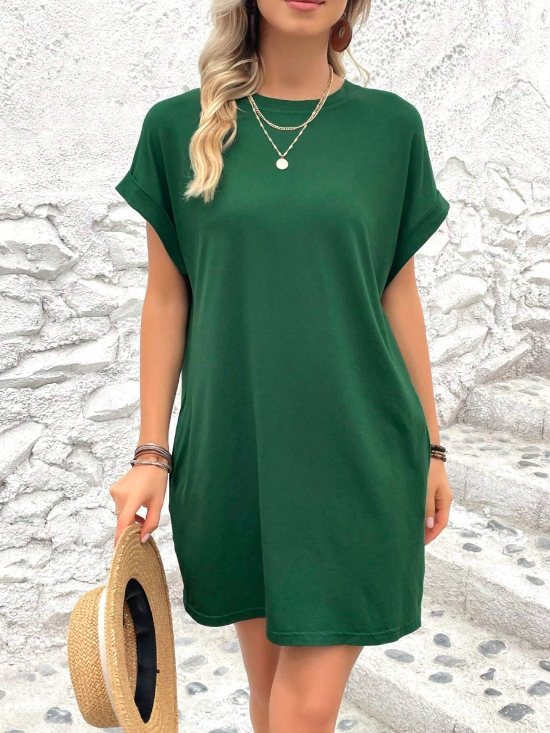 Round Neck Short Sleeve Mini Dress - Boutique Clothing