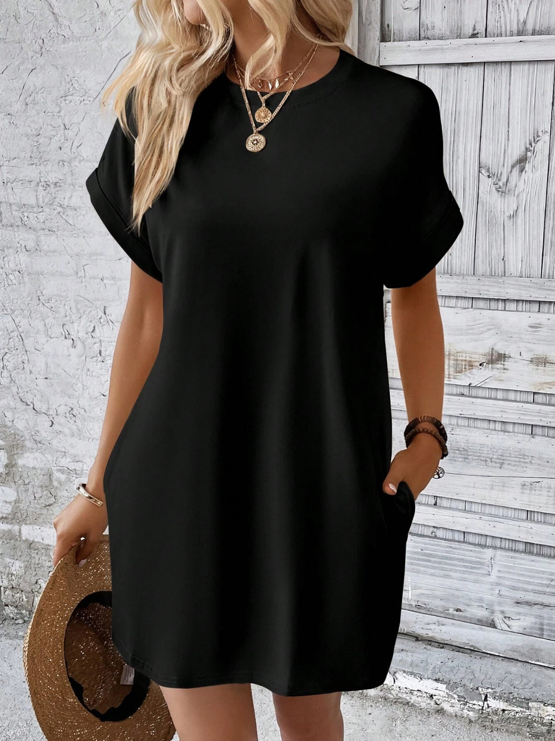 Round Neck Short Sleeve Mini Dress - Boutique Clothing