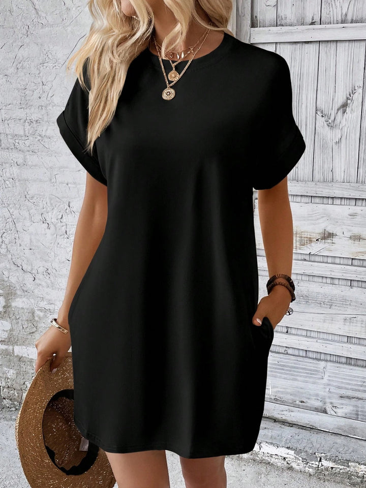 Round Neck Short Sleeve Mini Dress - Boutique Clothing