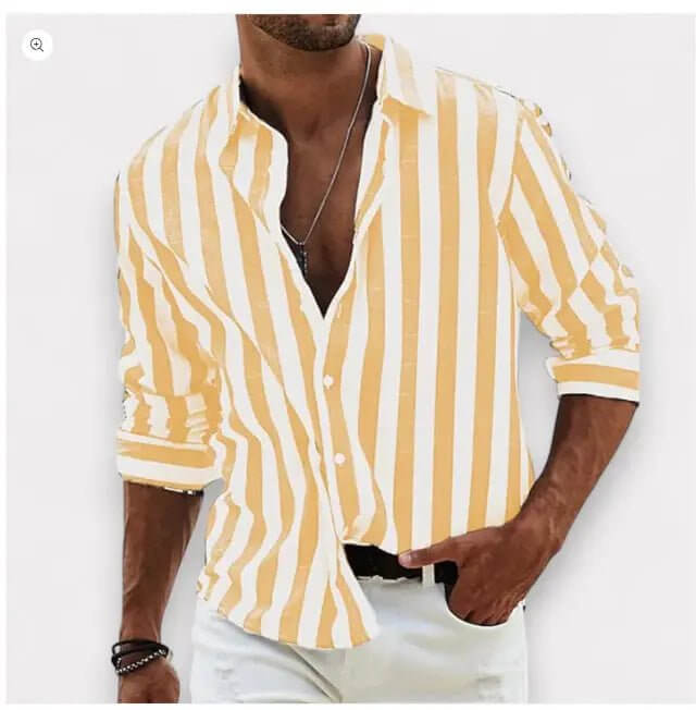Striped Print Shirt Casual Loose Long-sleeved Shirt Men's Clothing