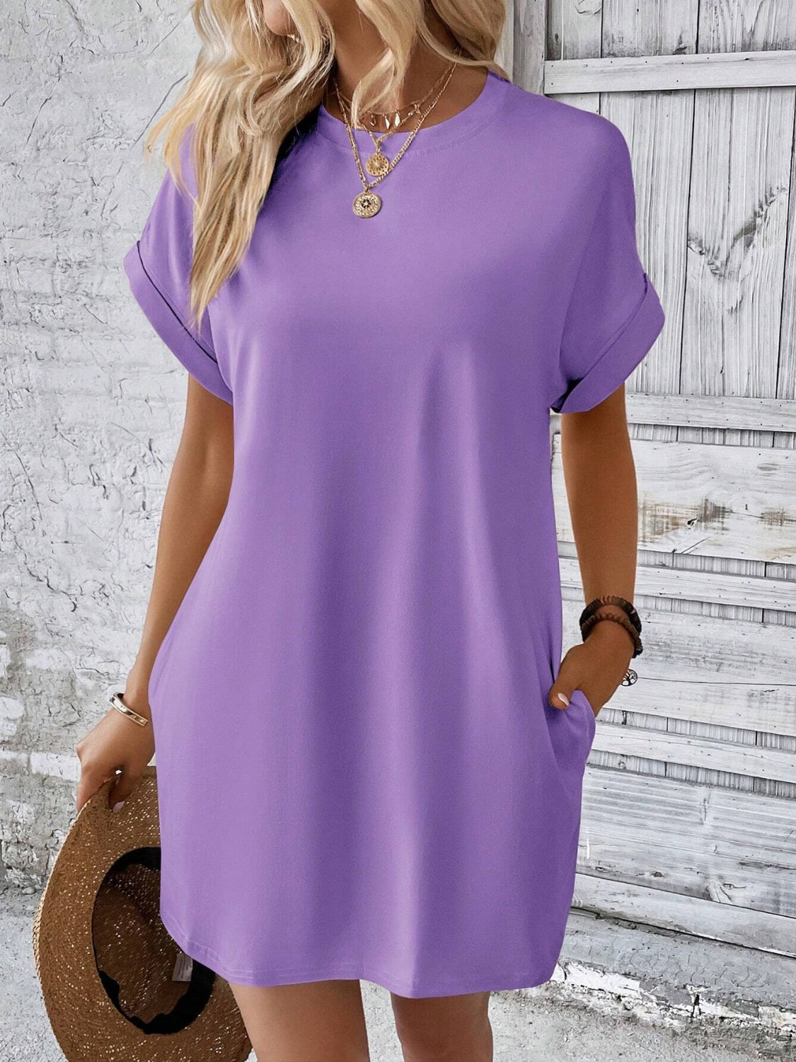 Round Neck Short Sleeve Mini Dress - Boutique Clothing