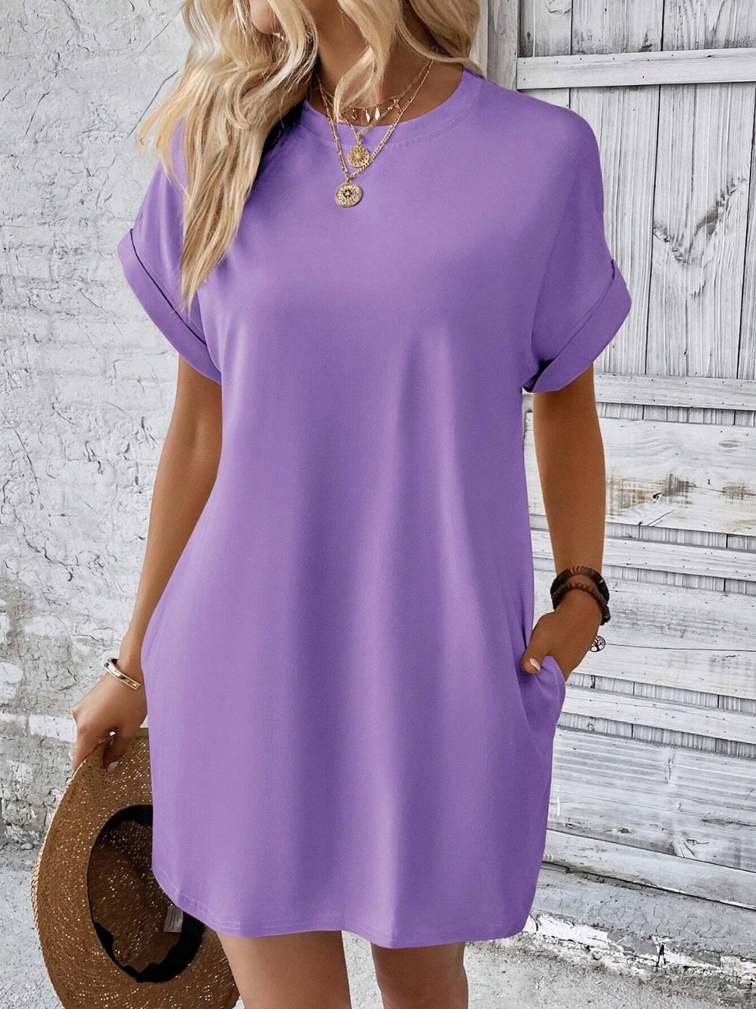 Round Neck Short Sleeve Mini Dress - Boutique Clothing