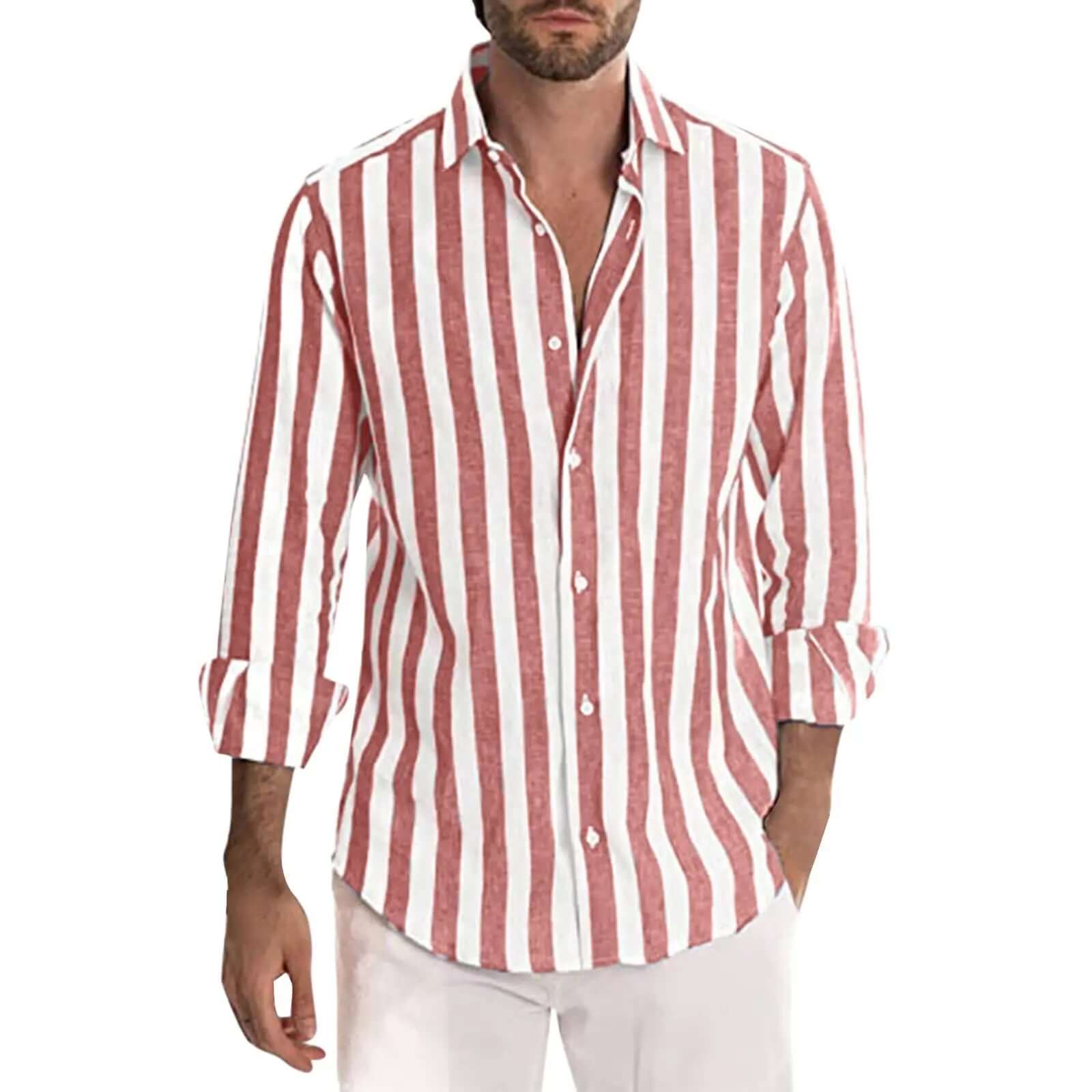 Striped Print Shirt Casual Loose Long-sleeved Shirt Men's Clothing