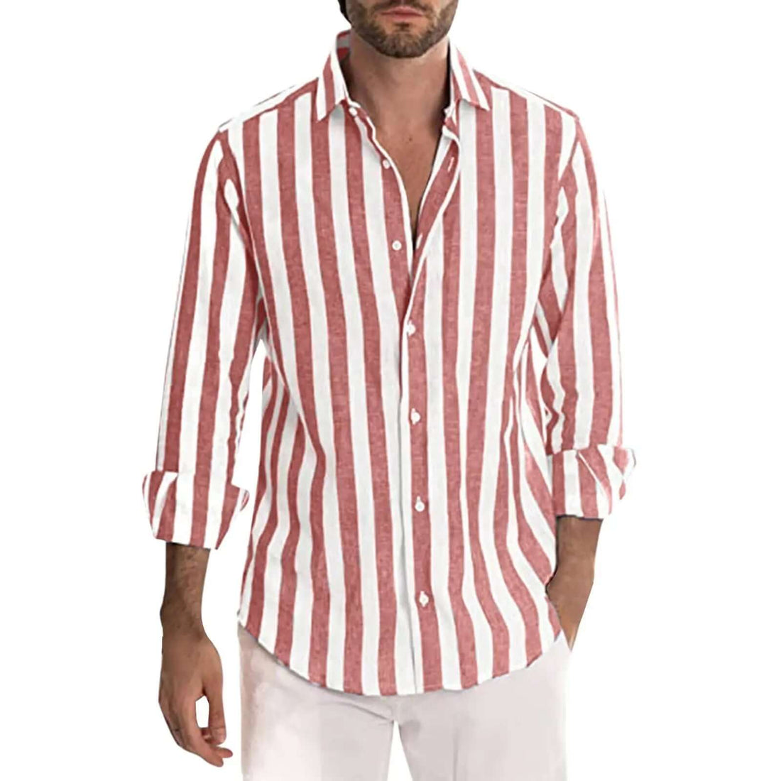 Striped Print Shirt Casual Loose Long-sleeved Shirt Men's Clothing