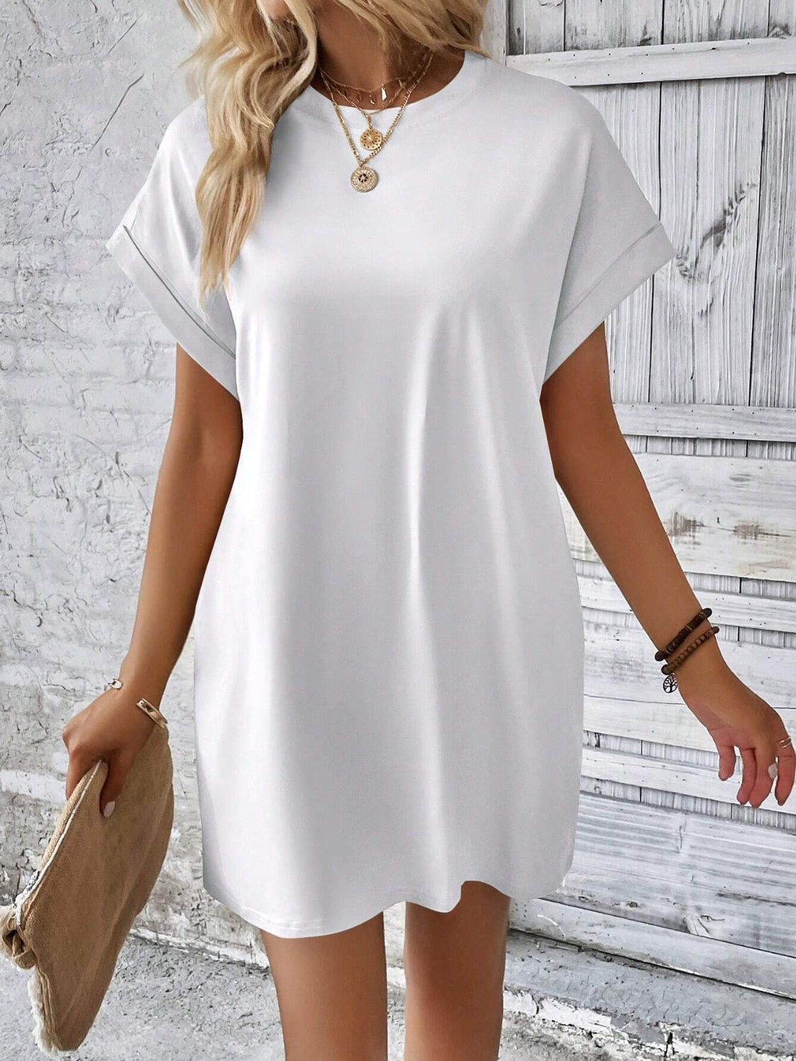 Round Neck Short Sleeve Mini Dress - Boutique Clothing