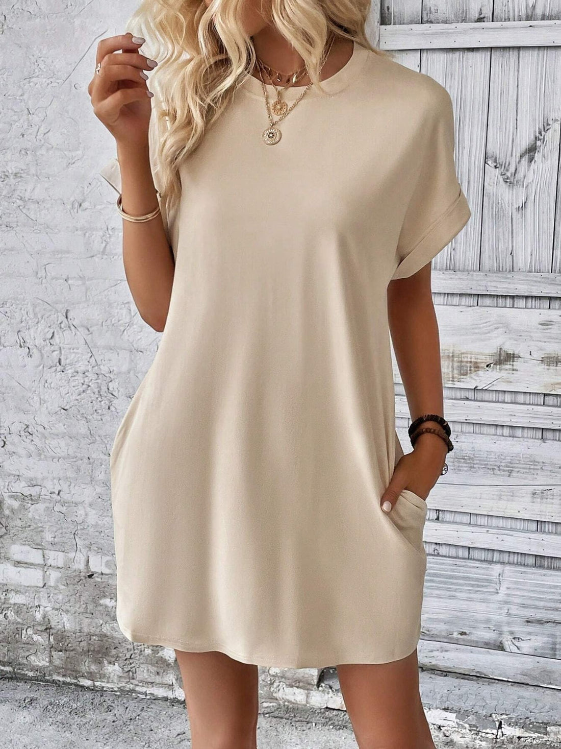 Round Neck Short Sleeve Mini Dress - Boutique Clothing