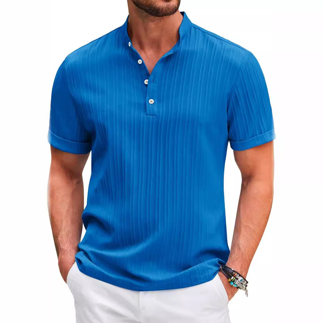Men's Stand Collar Button Placket Short Sleeve Polo Shirt – 5 Colors | S–XXXL