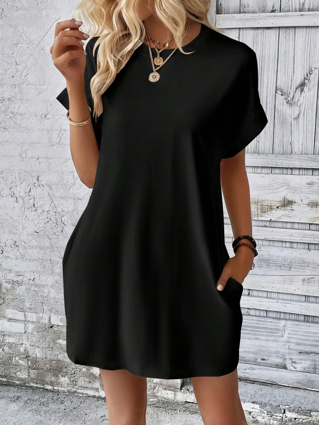 Round Neck Short Sleeve Mini Dress - Boutique Clothing