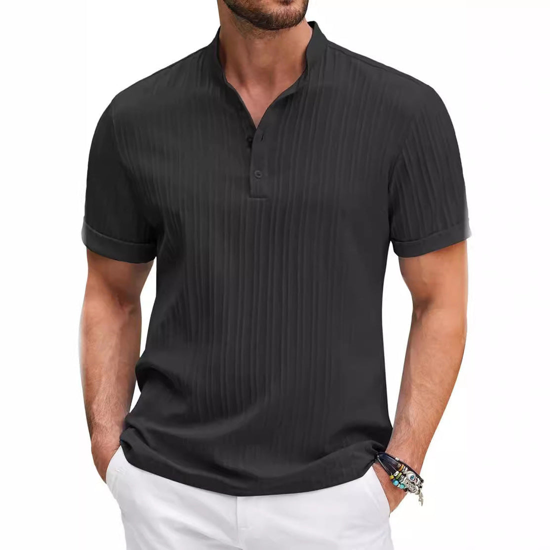 Men's Stand Collar Button Placket Short Sleeve Polo Shirt – 5 Colors | S–XXXL