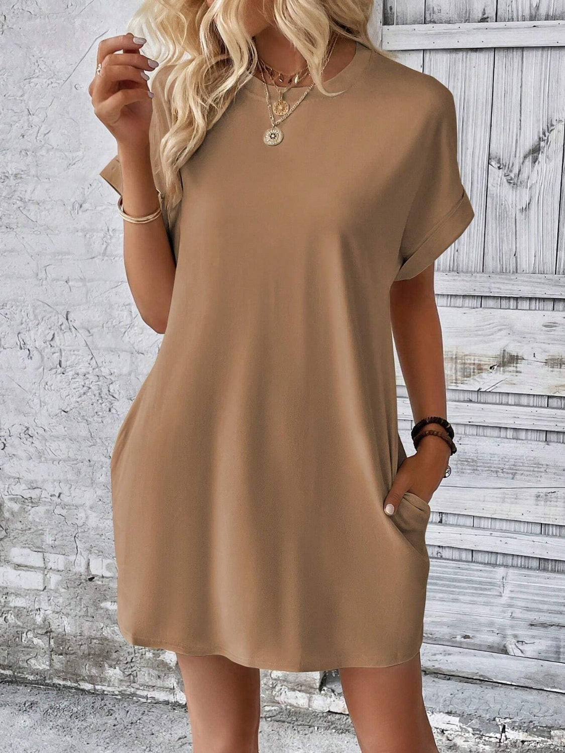 Round Neck Short Sleeve Mini Dress - Boutique Clothing