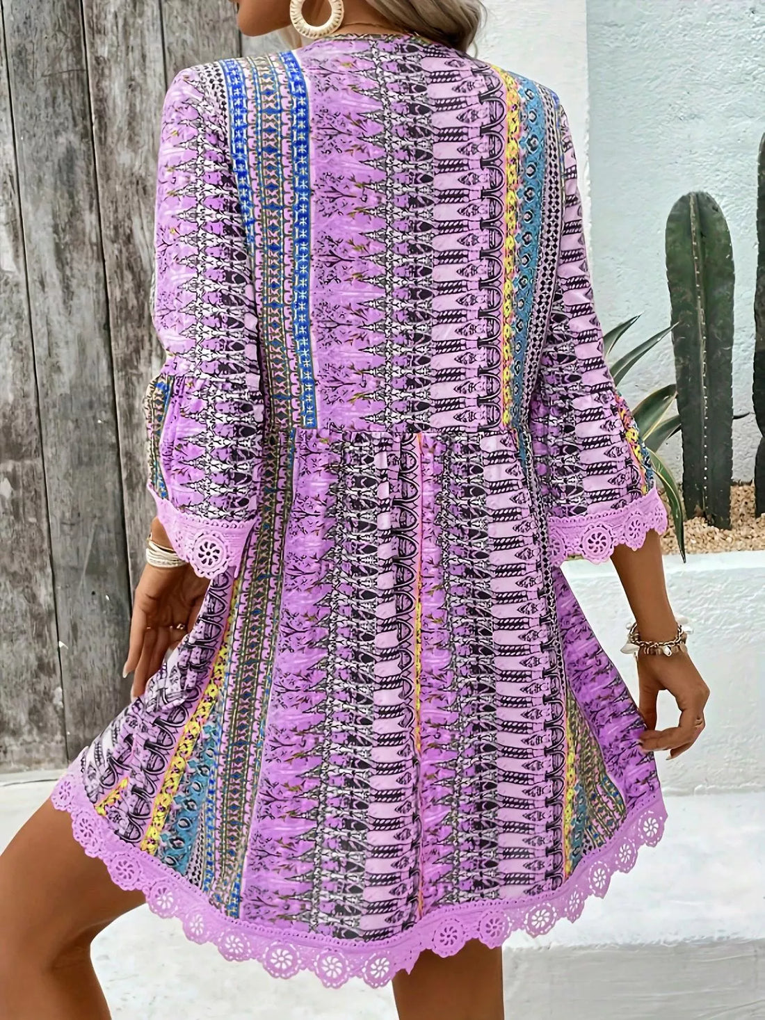 Printed V-Neck A-Line Dress