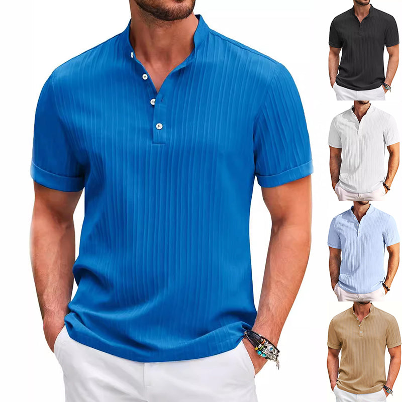 Men's Stand Collar Button Placket Short Sleeve Polo Shirt – 5 Colors | S–XXXL