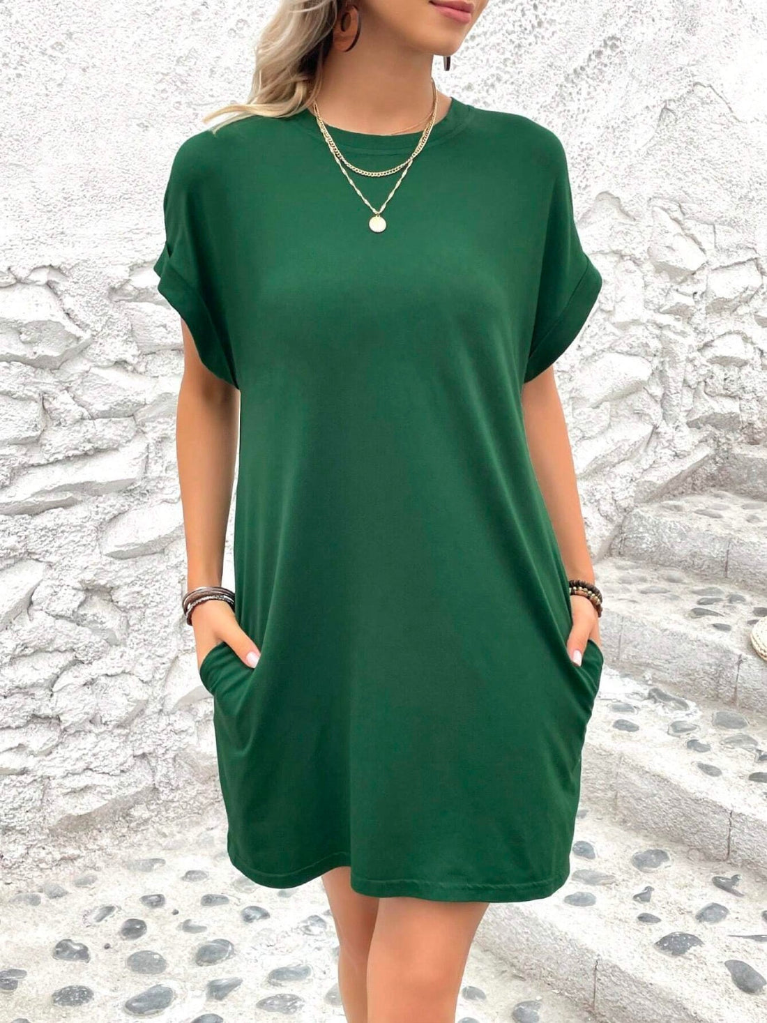 Round Neck Short Sleeve Mini Dress - Boutique Clothing