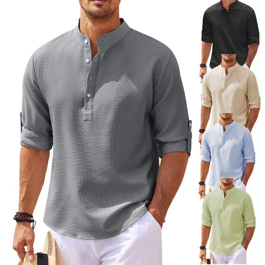 Men’s Stand Collar Pineapple Texture Shirt