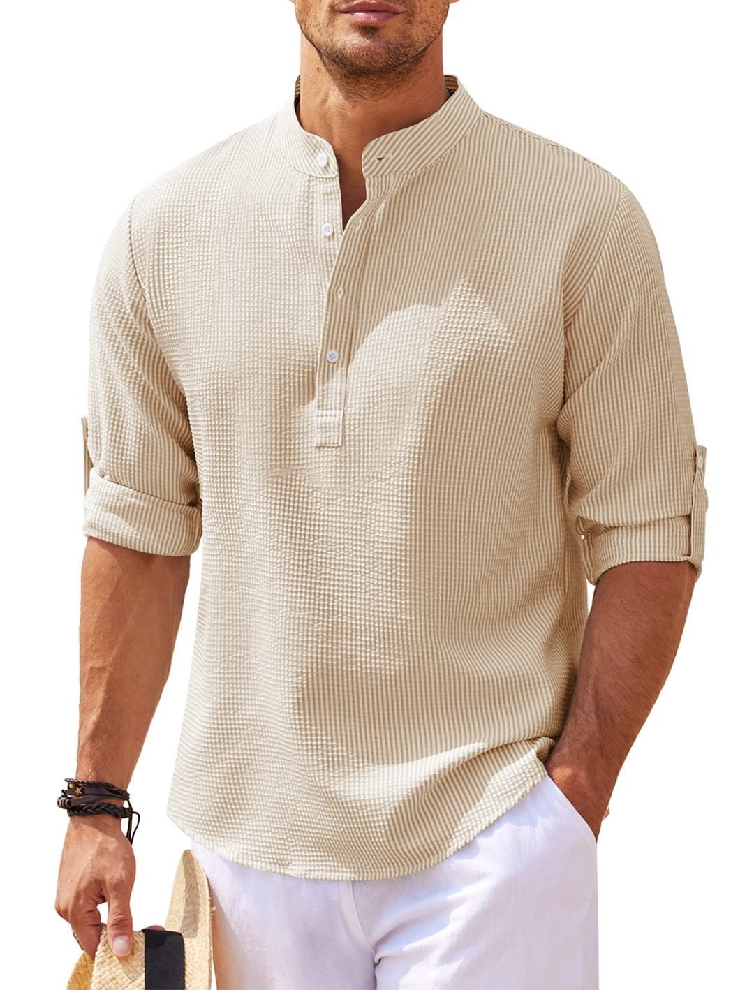 Men’s Stand Collar Pineapple Texture Shirt