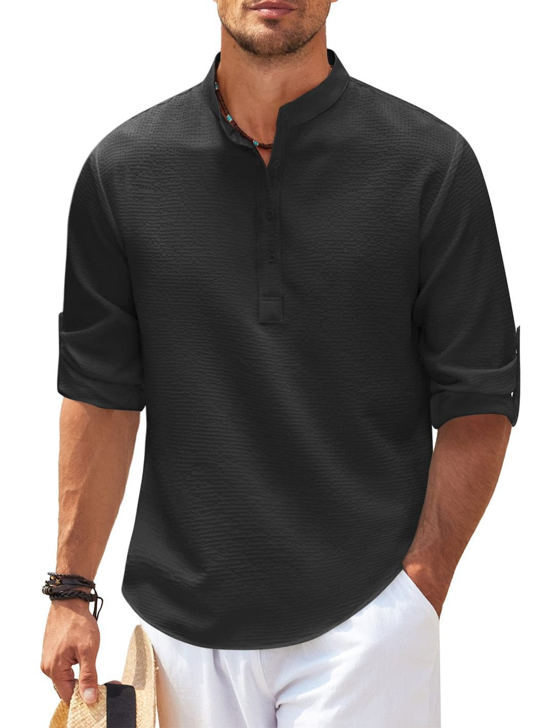 Men’s Stand Collar Pineapple Texture Shirt