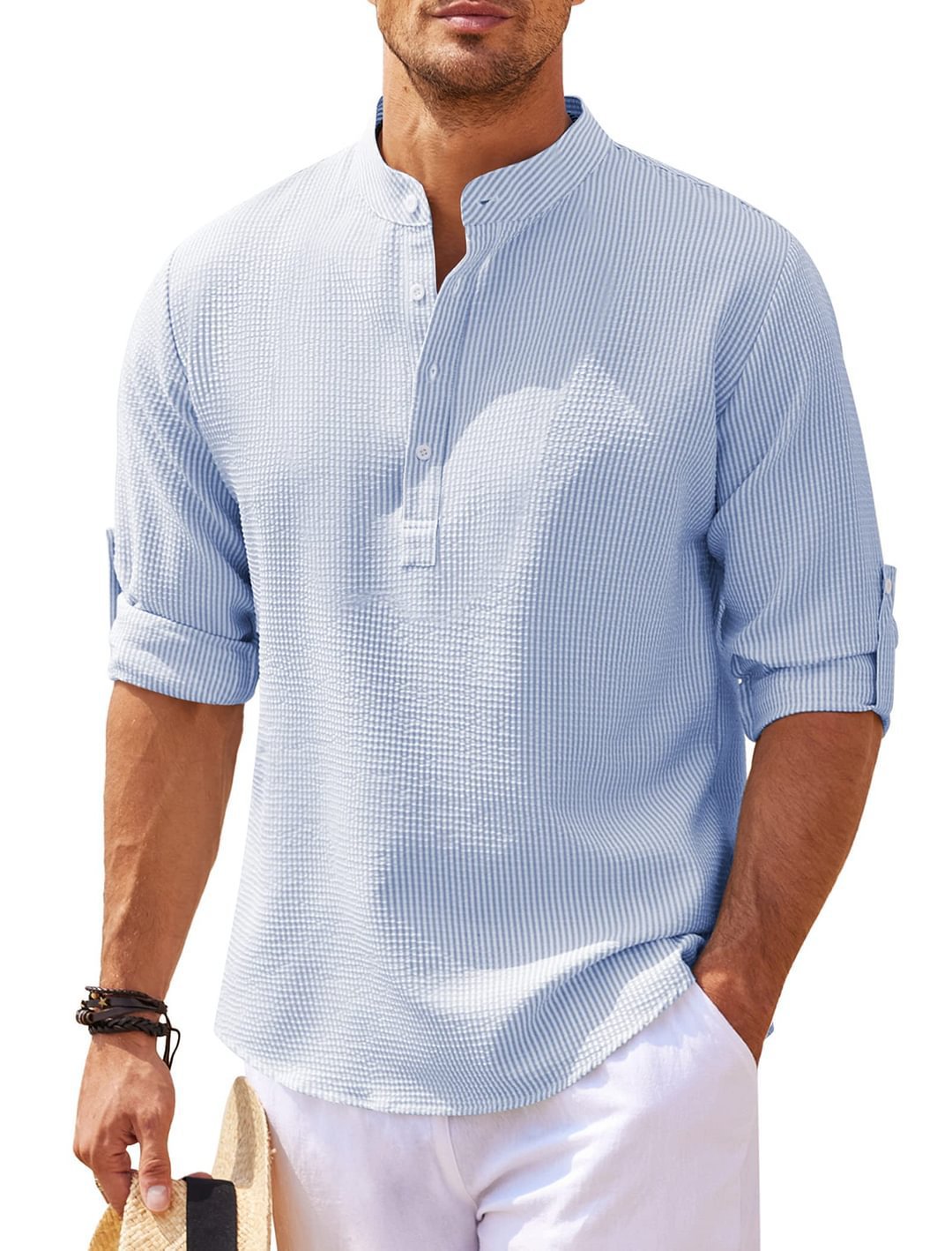 Men’s Stand Collar Pineapple Texture Shirt