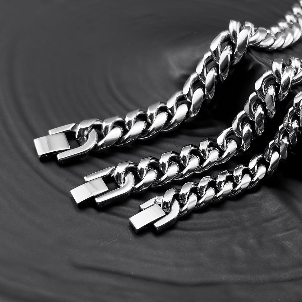 Men's Trendy Titanium Steel Cuban Link Chain Stainless Jewelry Buckle Necklaces