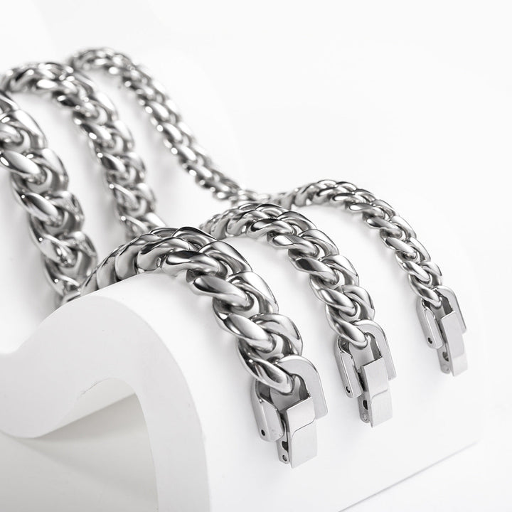 Men's Trendy Titanium Steel Cuban Link Chain Stainless Jewelry Buckle Necklaces