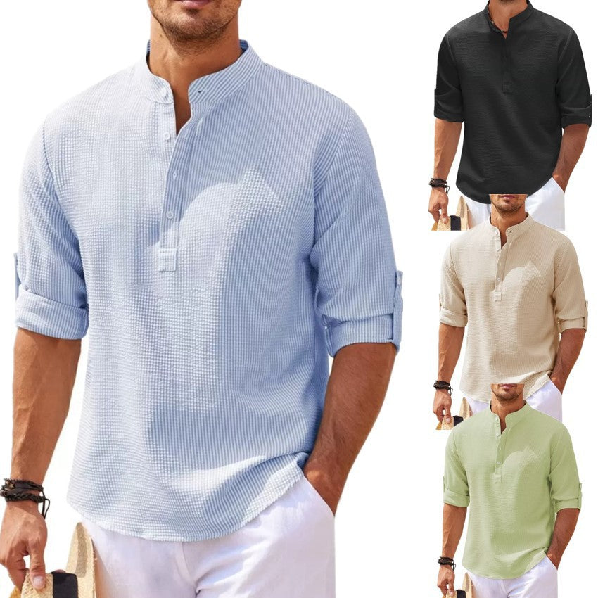 Men’s Stand Collar Pineapple Texture Shirt