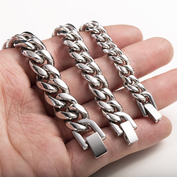 Men's Trendy Titanium Steel Cuban Link Chain Stainless Jewelry Buckle Necklaces