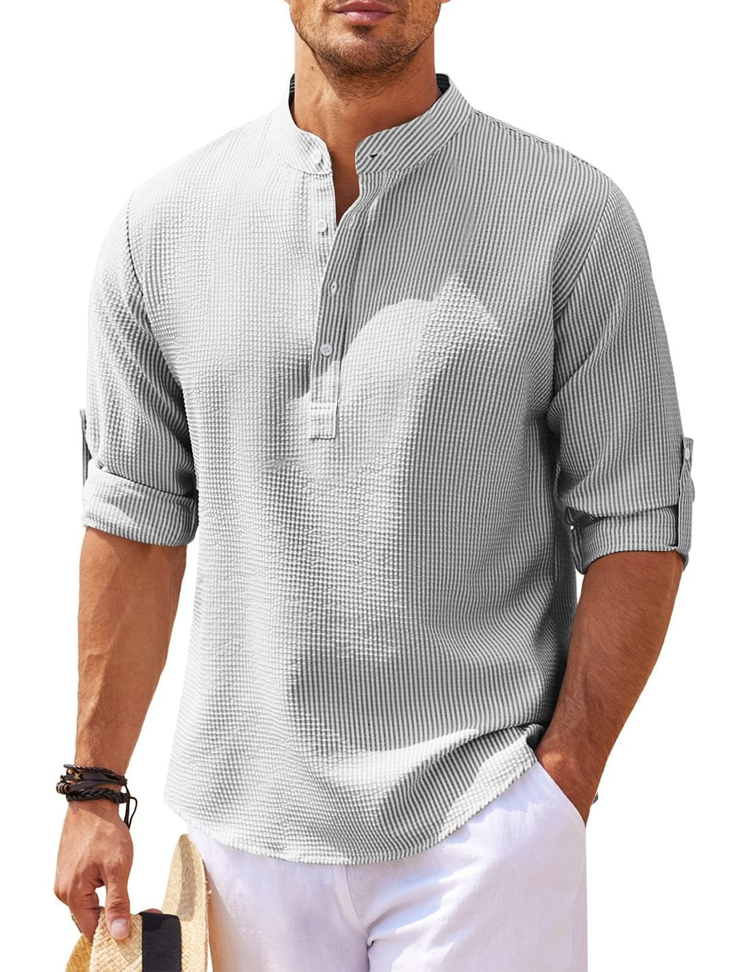 Men’s Stand Collar Pineapple Texture Shirt