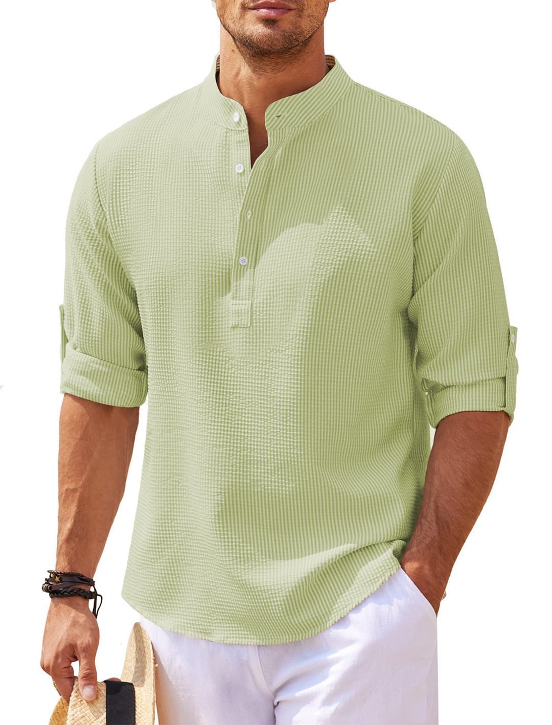 Men’s Stand Collar Pineapple Texture Shirt