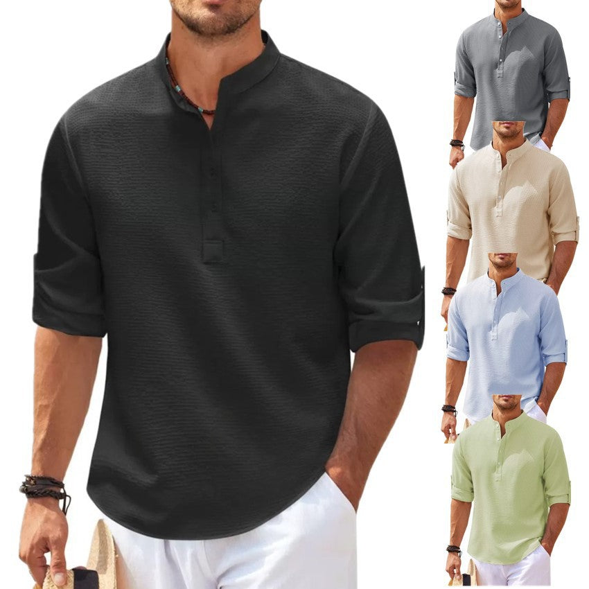 Men’s Stand Collar Pineapple Texture Shirt