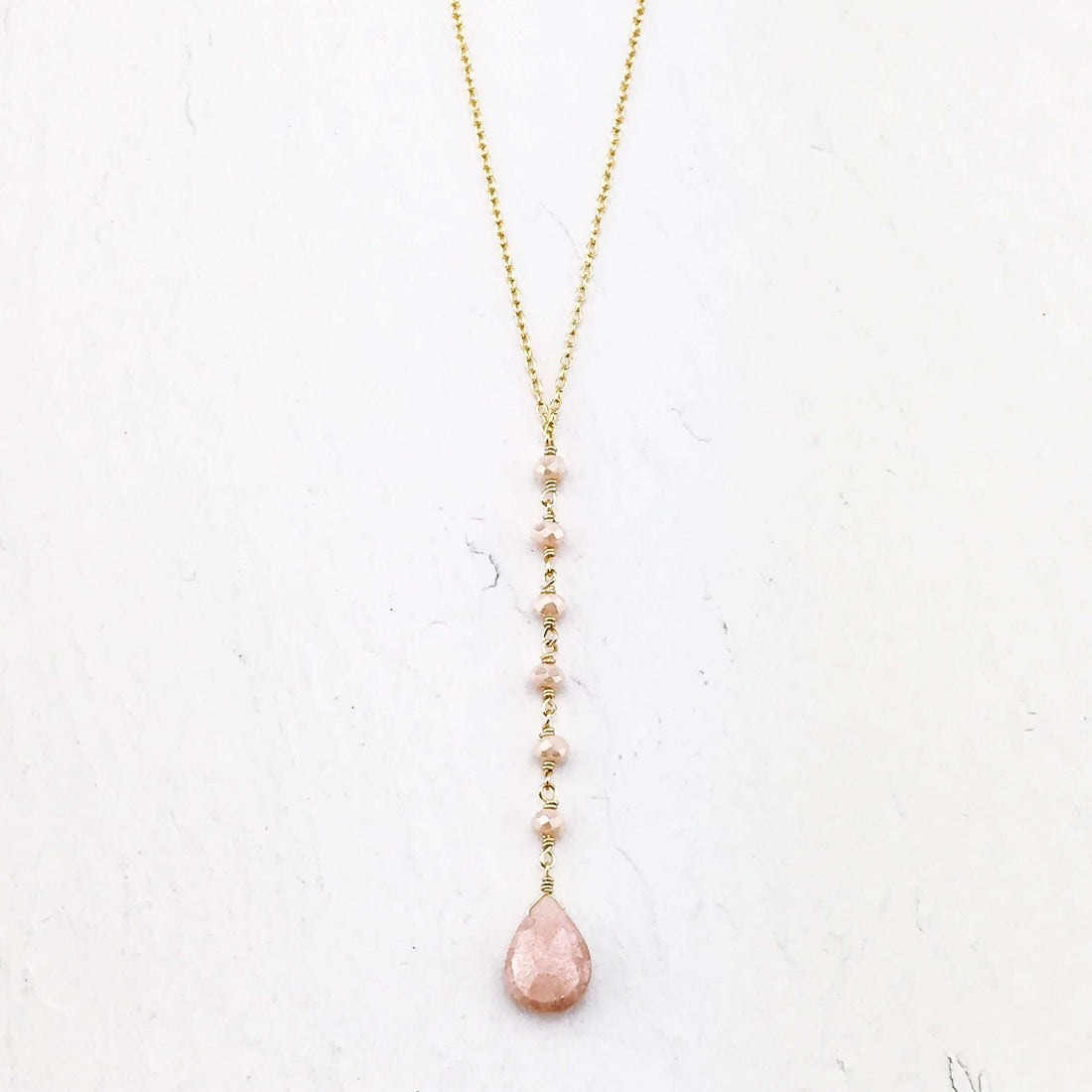 Peach Moonstone Yoga Pendant Necklace