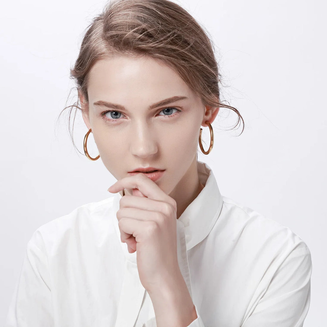 Waterproof Chunky Circle Hoop Earrings For Women, Gold Plated Stainless Steel Loop Earring 25/42/50/63mm
