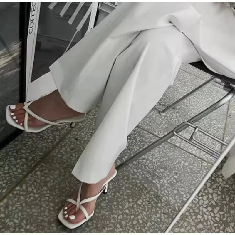 2026 Hot Summer Women French Style Clip Toe Slippers Fashion Dress Slide Shoes Ladies Elegant High Heel Footwear Mature Style
