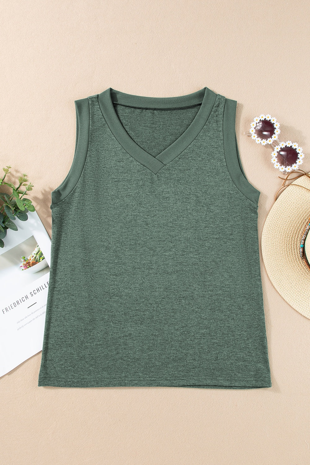 V-Neck Wide Strap Tank - Boutique Clothing