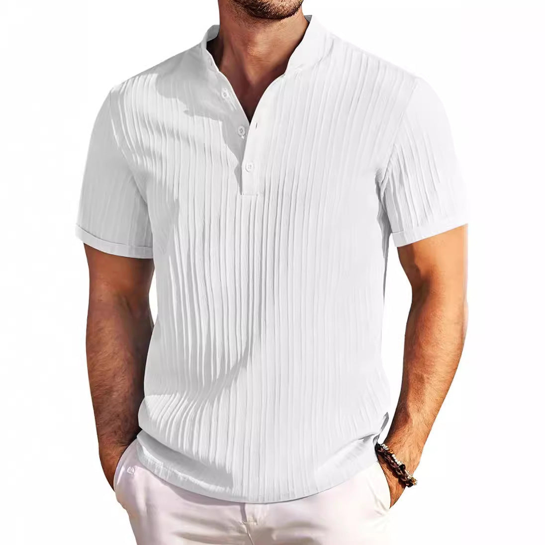 Men's Stand Collar Button Placket Short Sleeve Polo Shirt – 5 Colors | S–XXXL