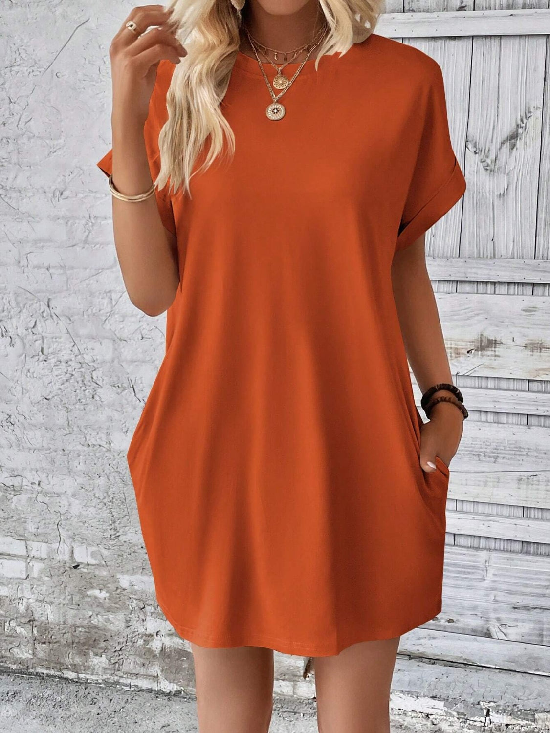 Round Neck Short Sleeve Mini Dress - Boutique Clothing