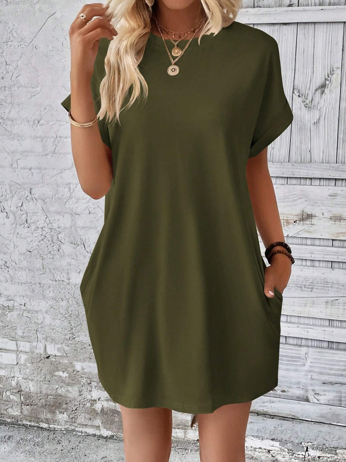 Round Neck Short Sleeve Mini Dress - Boutique Clothing
