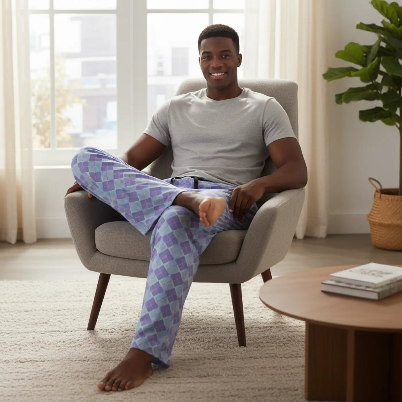 Abstract Pajama Pants – Blue and Purple Jersey - Dipaliz
