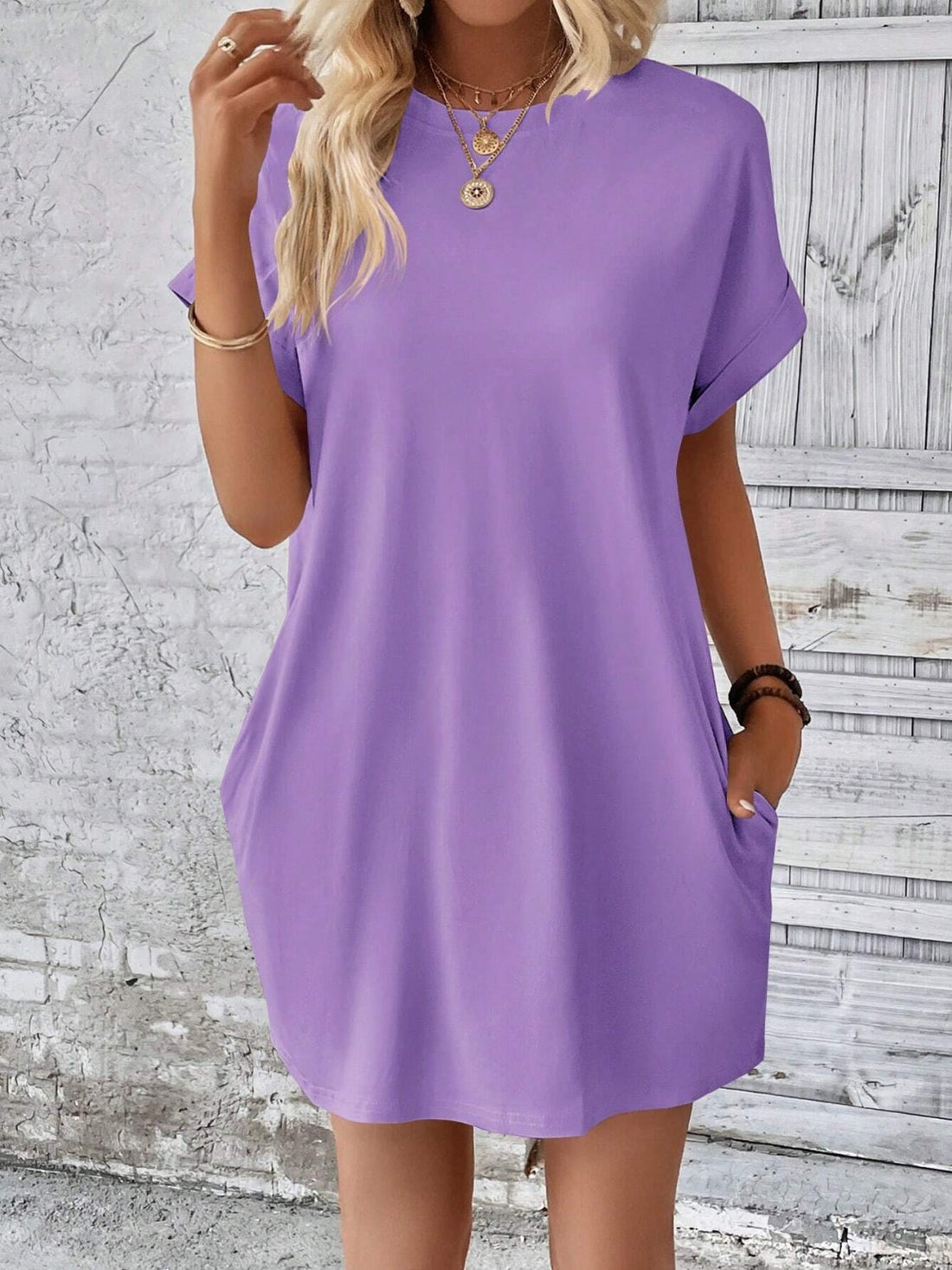 Round Neck Short Sleeve Mini Dress - Boutique Clothing