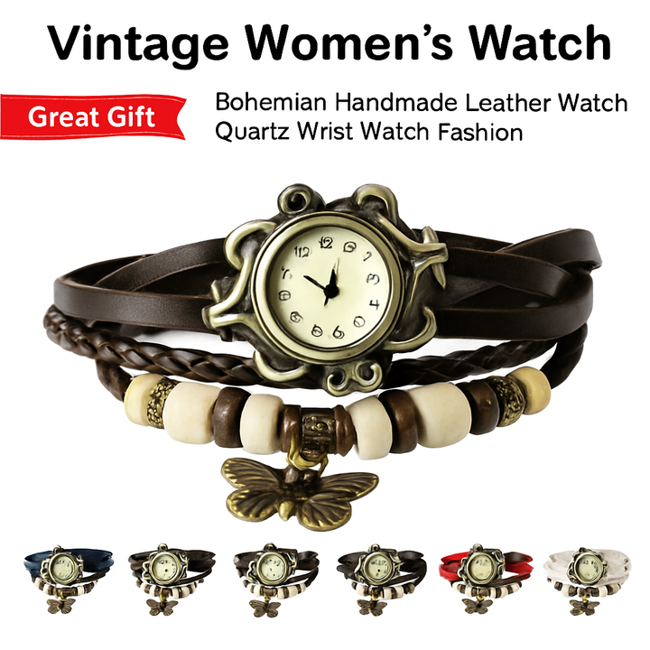 Vintage Women's Leather Bohemian Watch – Charm Design