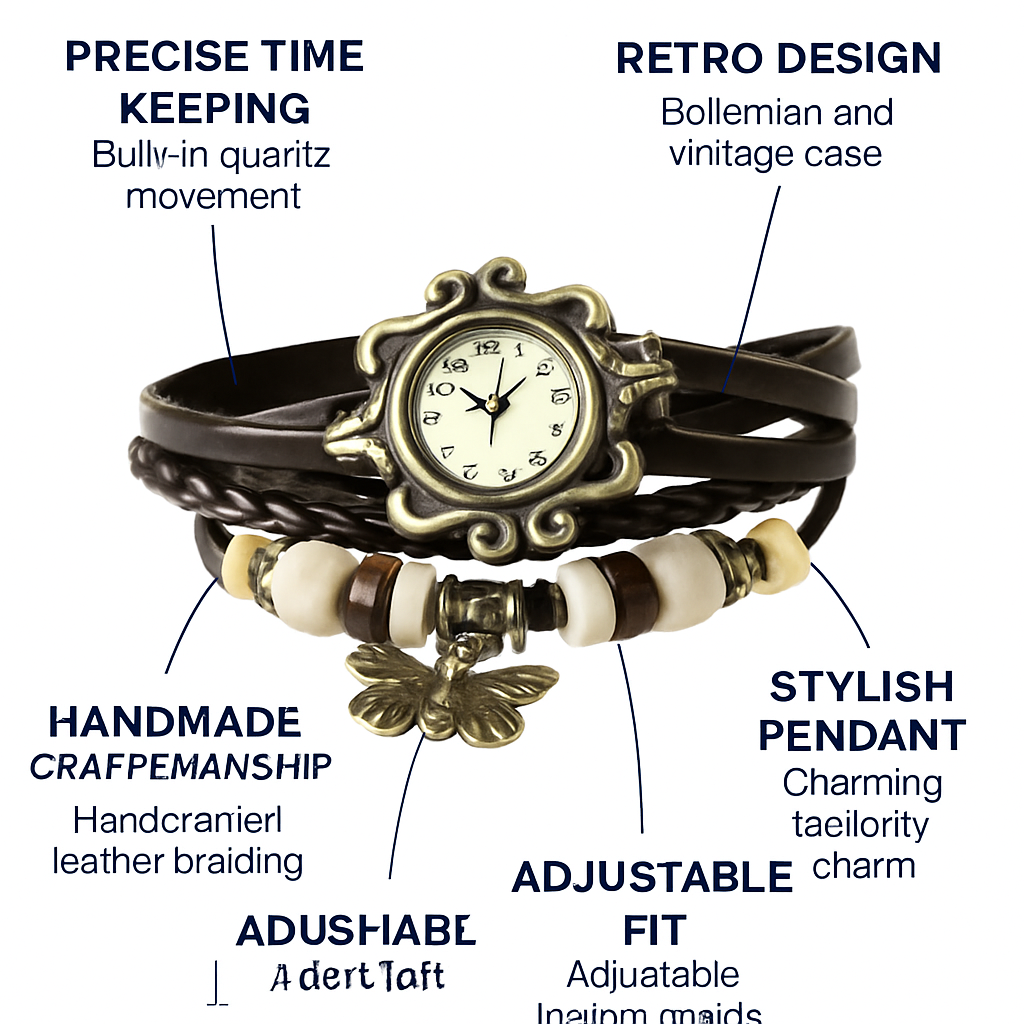 Vintage Women's Leather Bohemian Watch – Charm Design