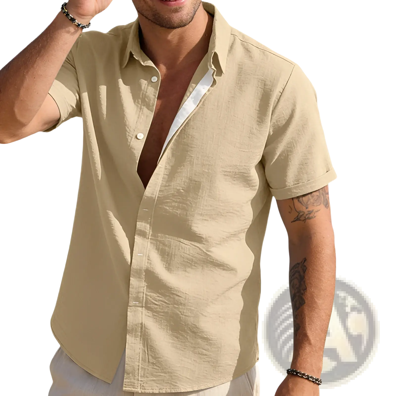 Men’s Textured Bamboo Linen Short Sleeve Button Down Shirt
