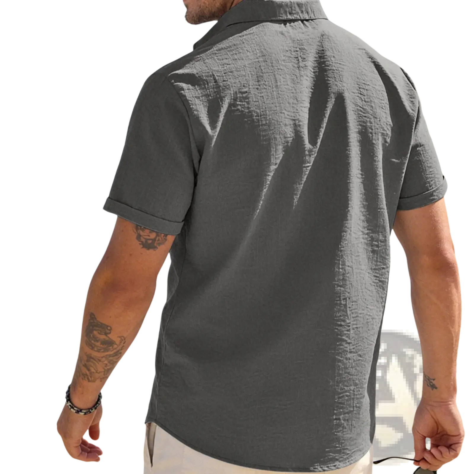 Men’s Textured Bamboo Linen Short Sleeve Button Down Shirt