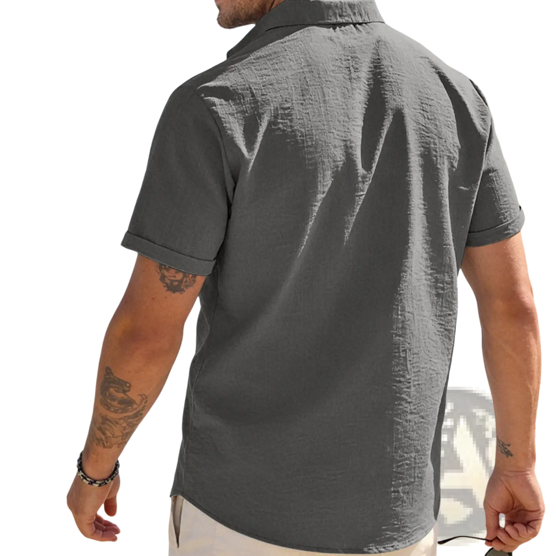 Men’s Textured Bamboo Linen Short Sleeve Button Down Shirt