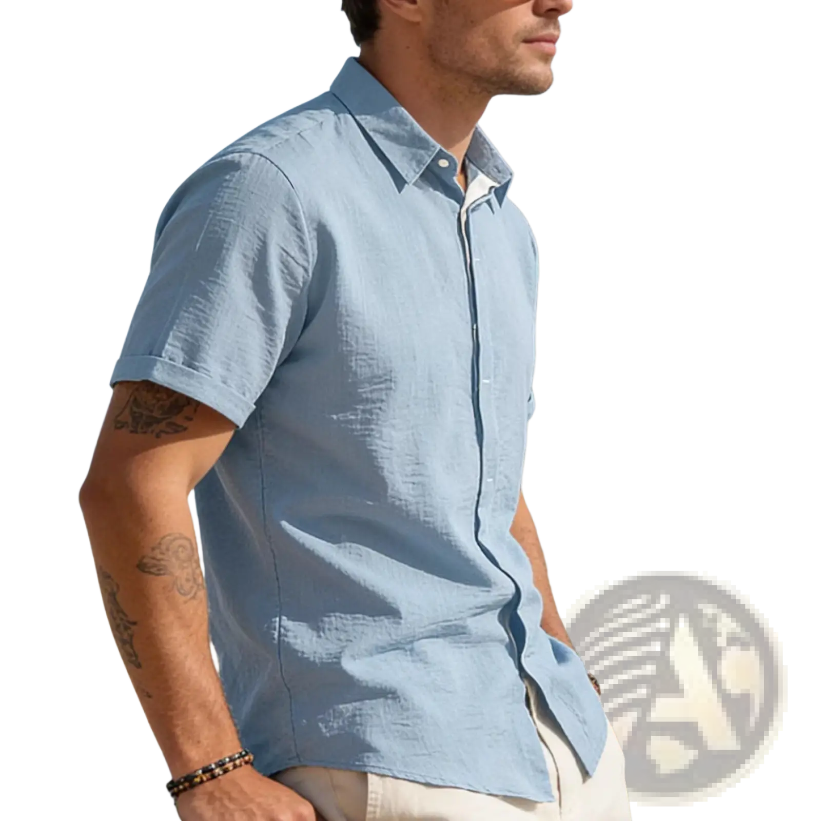 Men’s Textured Bamboo Linen Short Sleeve Button Down Shirt