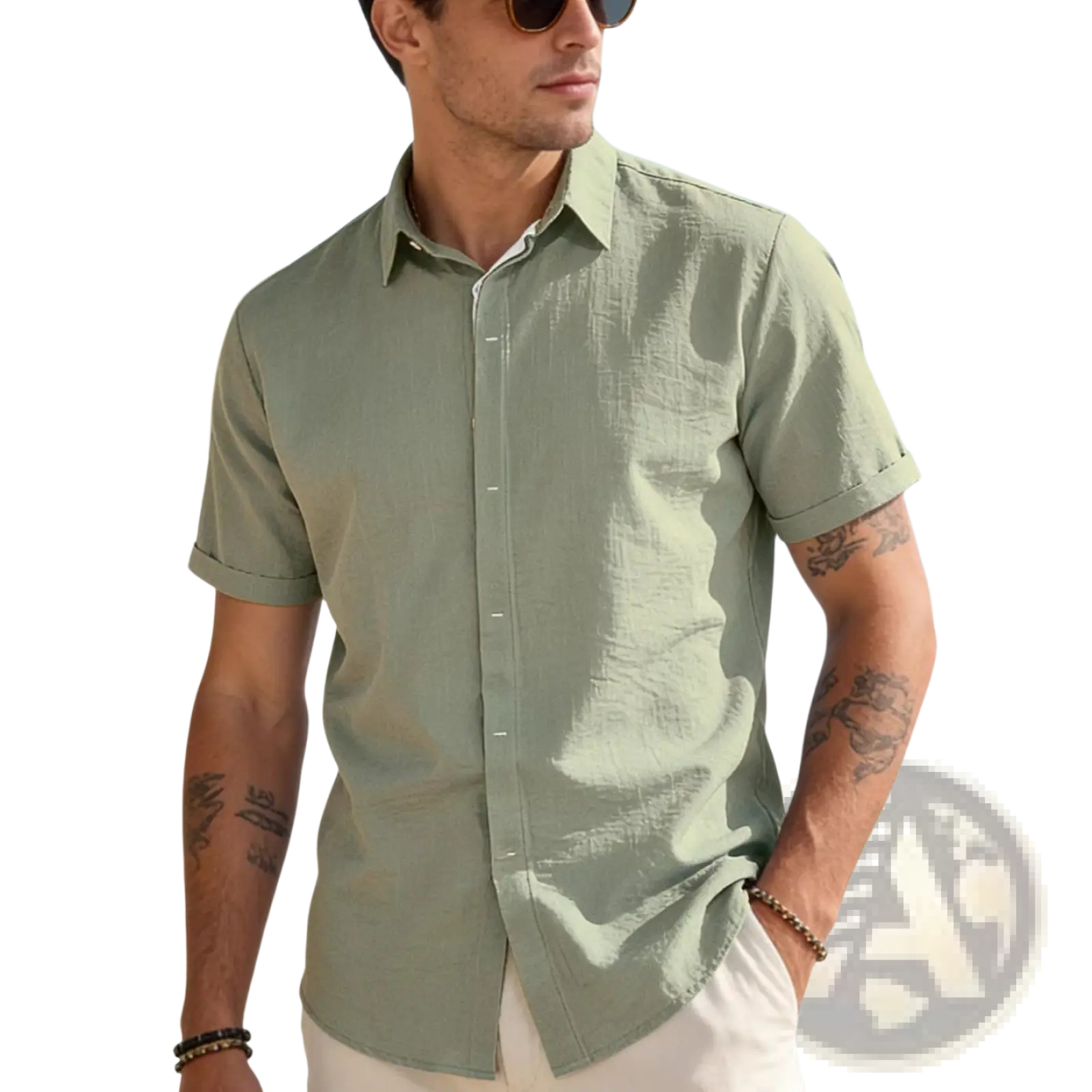 Men’s Textured Bamboo Linen Short Sleeve Button Down Shirt